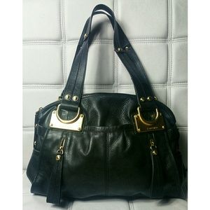 B. Makowsky gold black leather Shoulder bag
